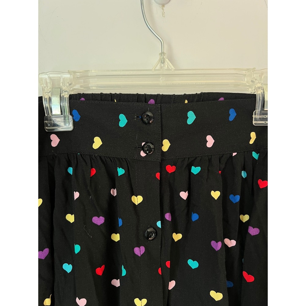 Hell Bunny Skirt Black Rainbow Heart Print Button Front Midi Novelty Modcloth - Picture 4 of 8